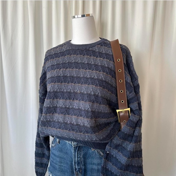 Vintage Northern Isles Coogi-style striped knit sweater blue Ramie Cotton. - Picture 4 of 8